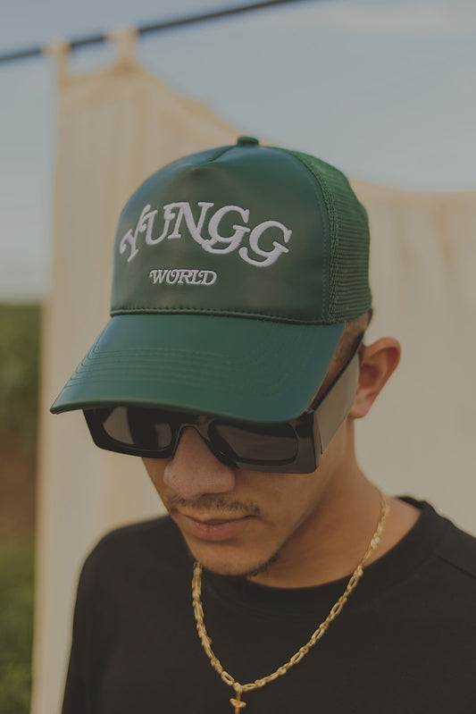 YUNGG WORLD LEATHER TRUCKER CAP